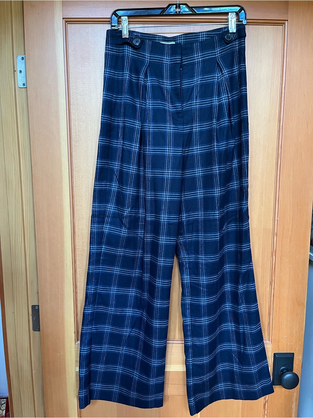COURT & ROWE Navy and White Plaid Wide-Leg Trousers